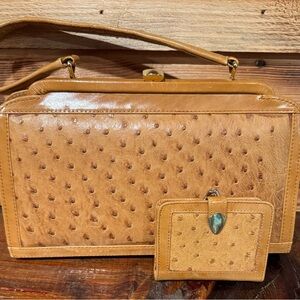 Vintage Genuine Ostrich Leather Handbag with Wallet